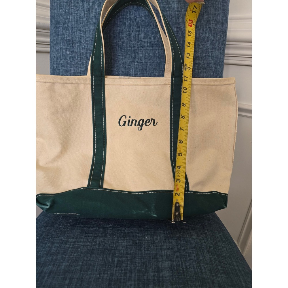 LL Bean Boat and Tote Canvas Bag Green Ginger Monogram Medium Open Top - Picture 8 of 8